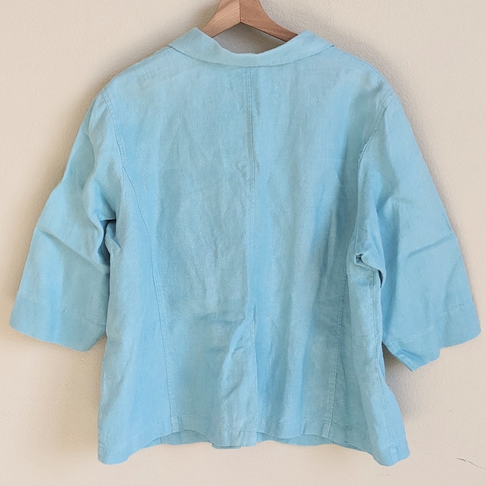 Eileen Fisher 100% Linen Blazer Jacket 1X Aqua Summer Coastal Work Lagenlook - Picture 3 of 7